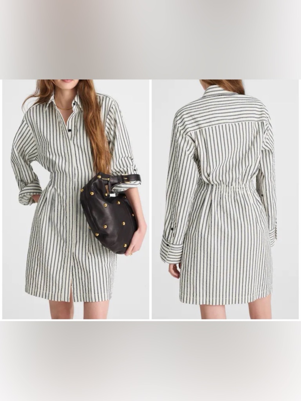 Madewell Tucked Mini Shirtdress Striped Fitted Waist Seersucker Size 8